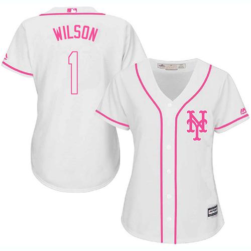 Mets #1 Mookie Wilson White/Pink Fashion Women's Stitched MLB Jersey